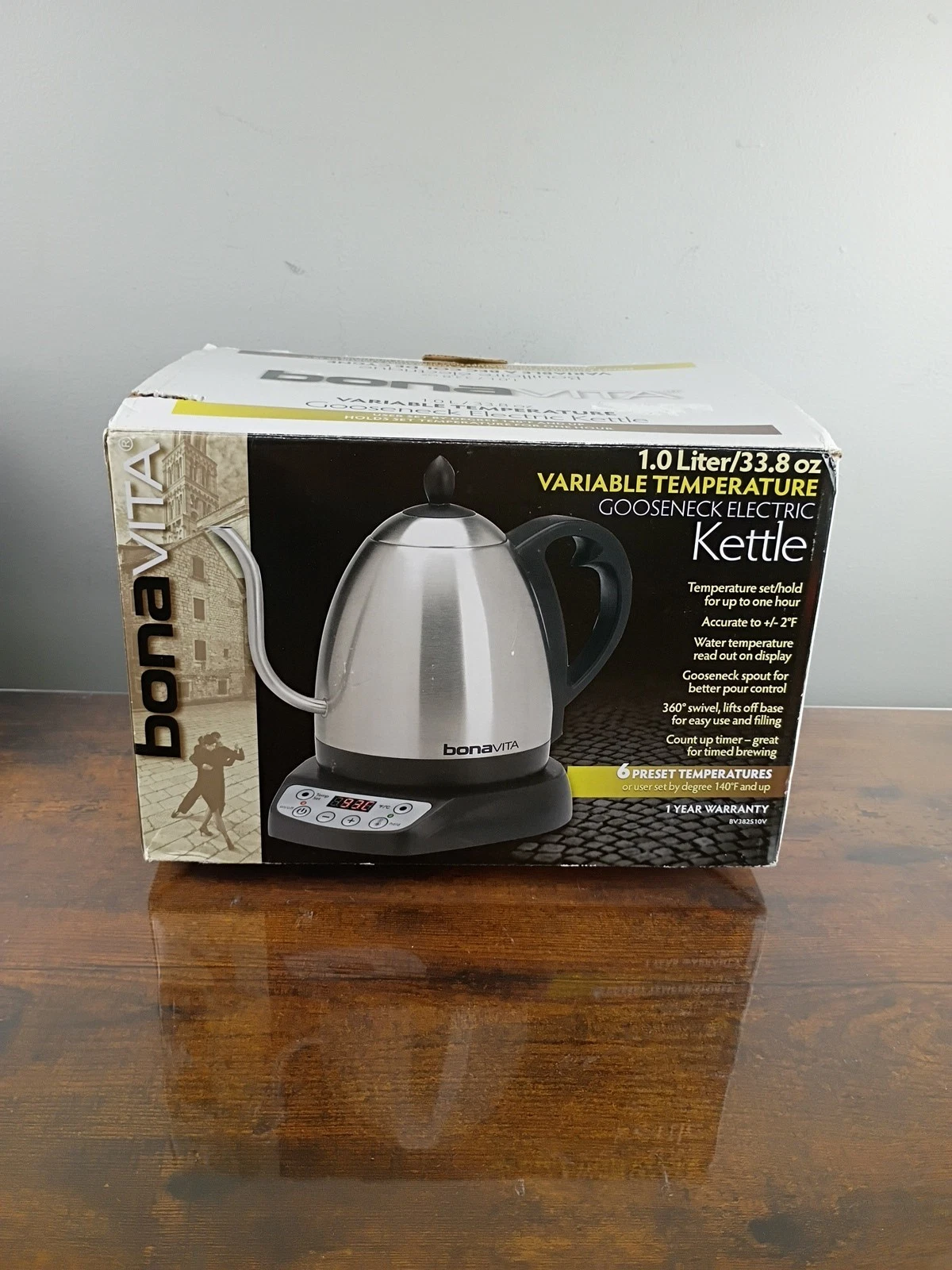 Bonavita Electric Water Kettle - 1L - Temperature Control - Gooseneck - New