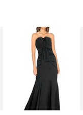 XSCAPE Black Strapless Taffeta Mermaid Gown with Bow Detail
