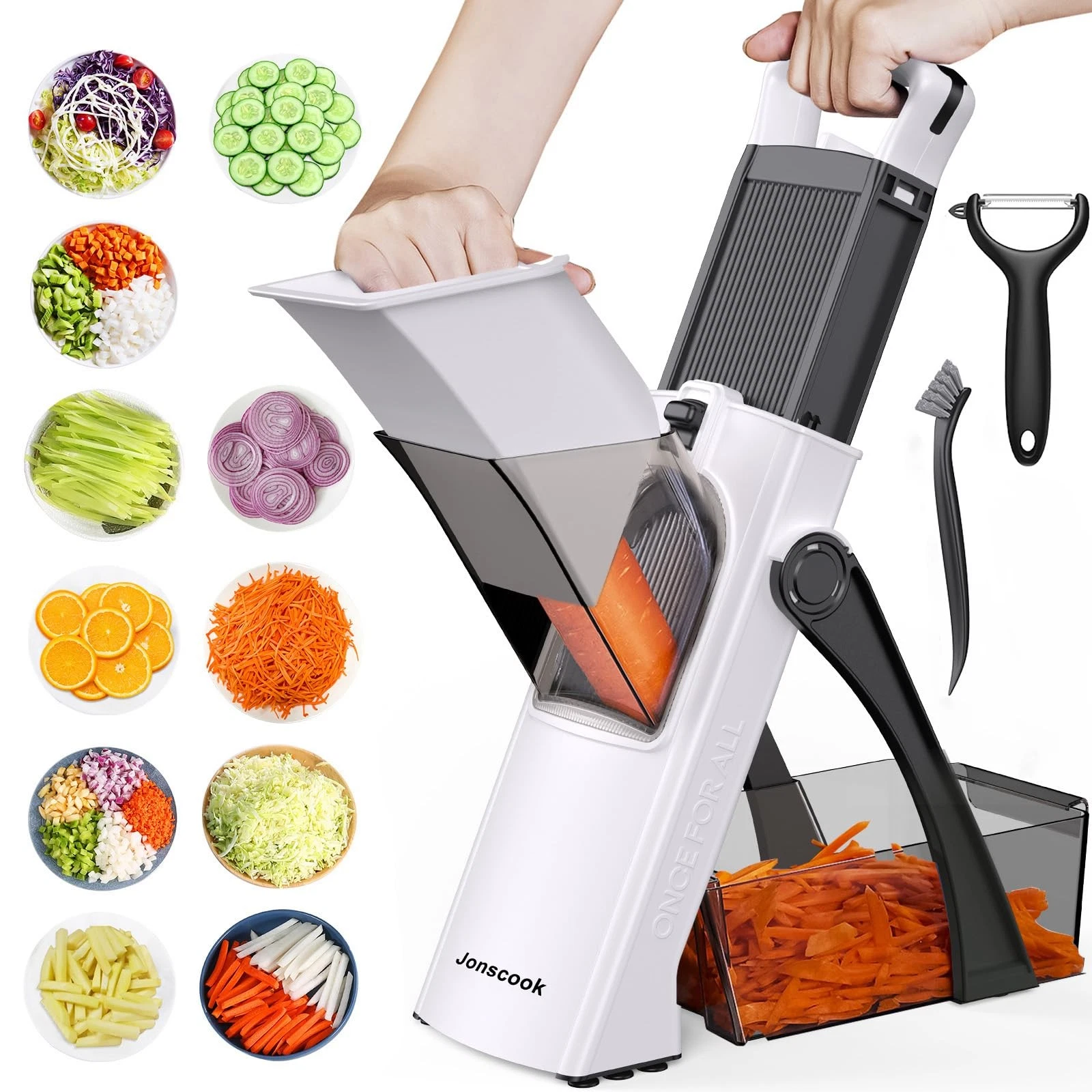 All-in-1 Update Safe Mandoline Slicer for Kitchen, Food Chopper with Containe...