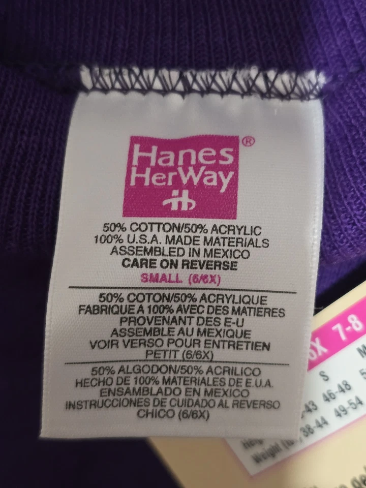 Vintage 90s Hanes Her Way Sweatshirt Small 6-6X Purple Passion NOS 1995 USA... - Image 4 of 4