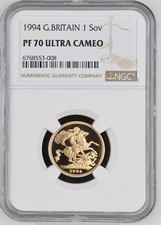 1994 Great Britain Gold Full Sovereign Elizabeth II NGC Graded PF70 Ultra Cameo