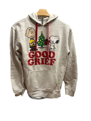 VETEMENTS Felpa con cappuccio Peanuts Charlie marrone e grigio snoopy Good Dorief taglia XS
