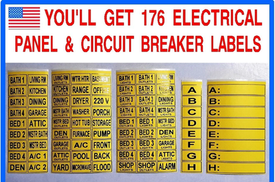 2 SETS) 176 CIRCUIT BREAKER ELECTRICAL PANEL LABELS. EASILY