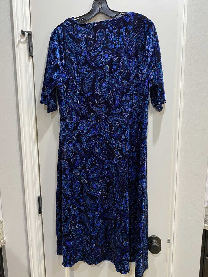 Isaac Mizrahi Live! Vestido Always Isaac Alto Terciopelo Azul Marino Cachemira Talla MT A551023 Foto 2 de 4