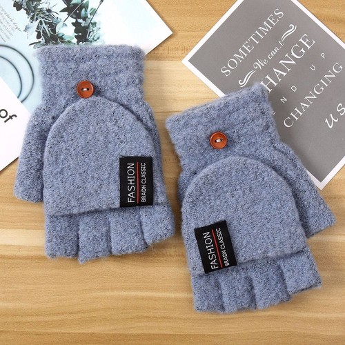 Cashmere Winter Warm Fingerless Gloves Flip Mittens Half Finger Gloves Thicken - Picture 4 of 17