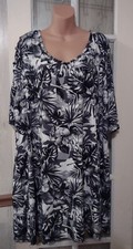 French Laundry Women’s Dress Plus 3x Black White Floral Tropical Sleeve Detail 