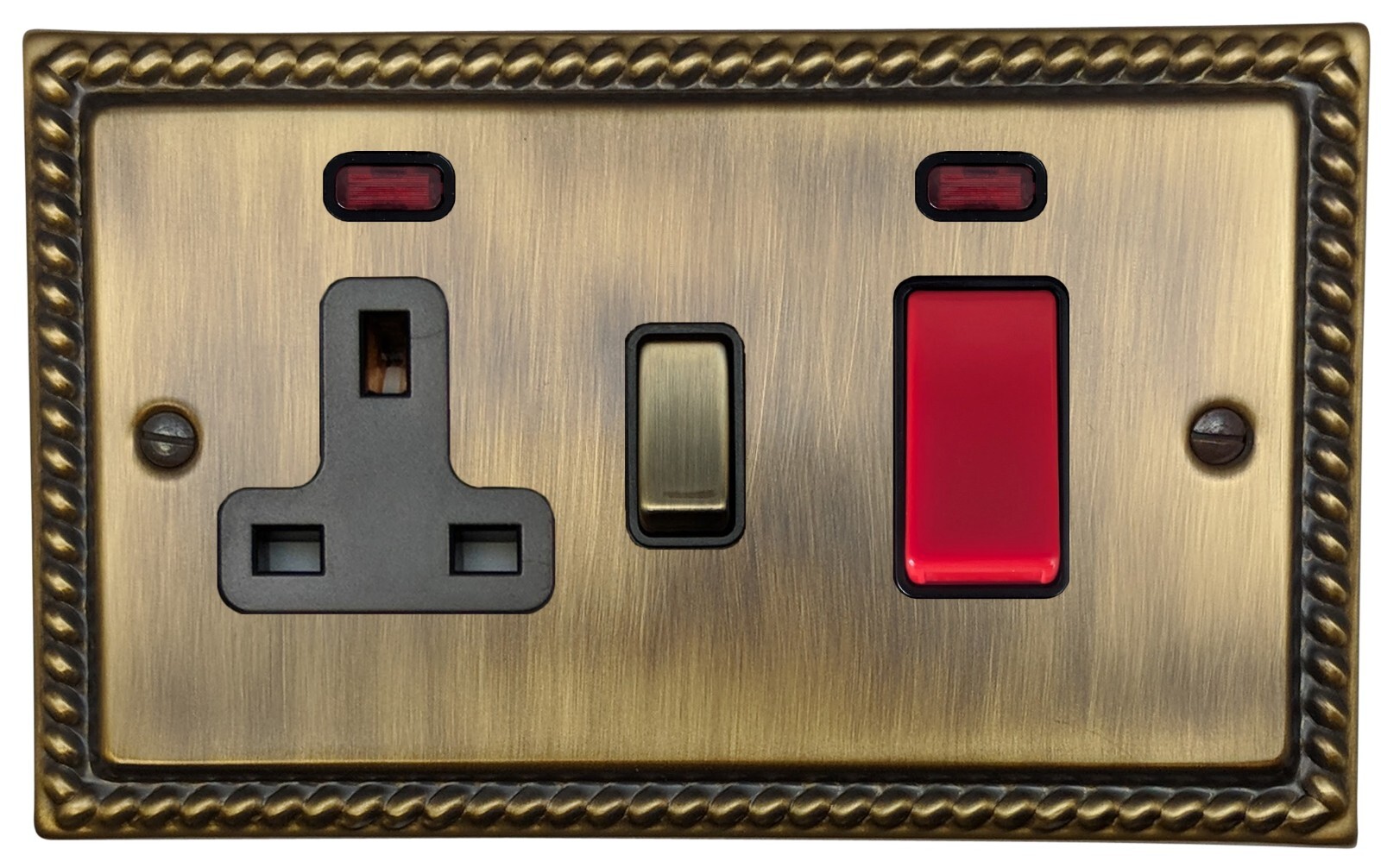 G&H MAB329 Monarch Roped Antique Brass 45 Amp DP Cooker Switch & 13A Socket