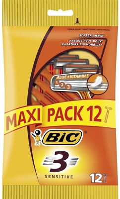 12 BIC 3 Sensitive, Herren Dreiklingen Sensitive Rasierer 1x12 Insgesamt 12 Rasierer 