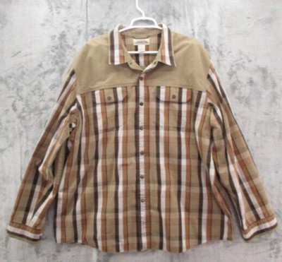 NEW LL Bean Katahdin Iron Works Shirt Mens XXL Brown Plaid Snap Elbow Patch NWOT