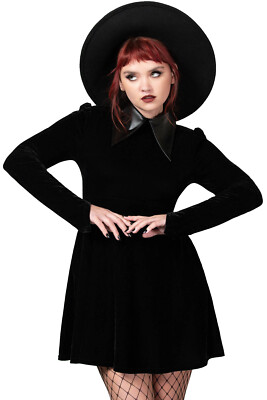 KILLSTAR Skater Kleid - Cathedral II Samt Kunstleder Taschen Gothic Alternative