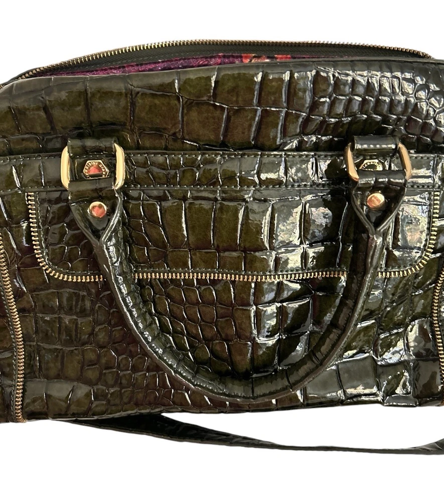 Bolso de Hombro Gianni Bini Dos Asas Borde Oliva/Dorado Imitación Piel de Caimán Cartera S Foto 2 de 4