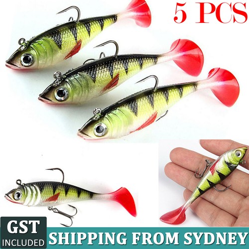 5PCS Fishing Soft Plastic Lures Paddle Tail Redfin Yellowbelly Murray