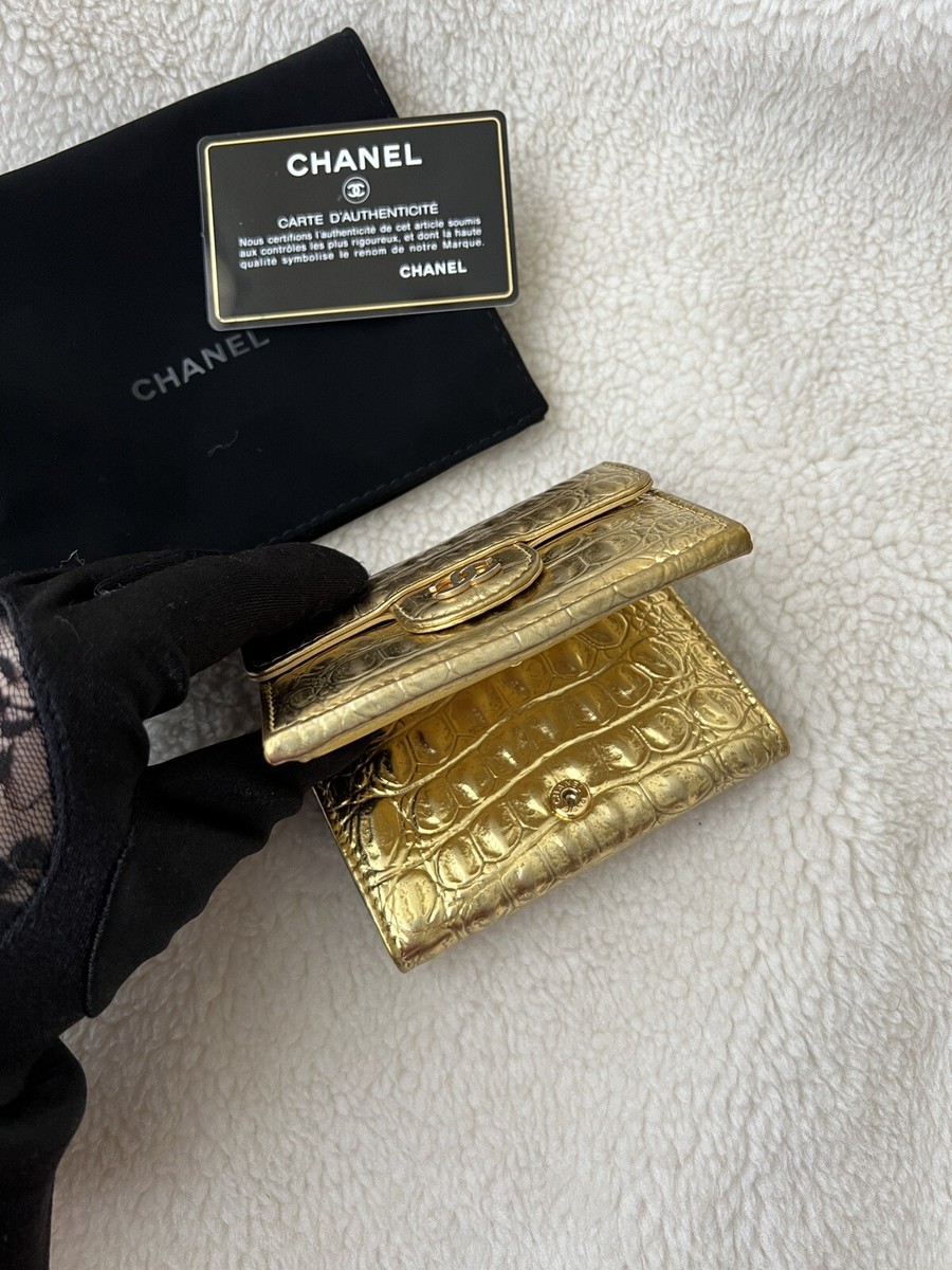 Auth Chanel Metallic Gold Croc Embossed Trifold Compact Wallet | eBay