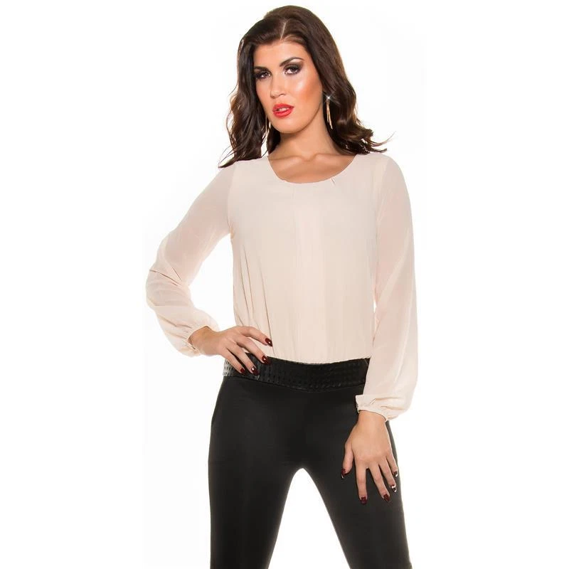 Elegante Manga Larga Mono Con Chifón Beige/Negro #OV167 - Imagen 1 de 4