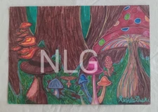 Colorful Mushroom Marker Drawing Vivid Fantasy Surrealism ~ 11 3/4 × 8 1/4"