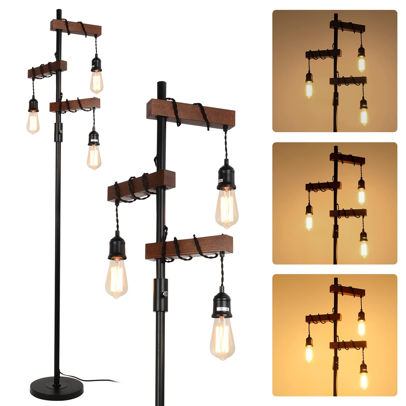 Dimmable Industrial Floor Lamp, Farmhouse Tree Floor Lamp, 68 Inch 3 Lights W...