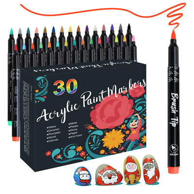 30 Colours Premium Acrylic Paint Marker Permanent Pens Art DIY Rock Waterproof