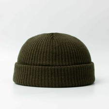 Winter Mini Short Fisherman Beanie Hat Ribbed Docker Warm Knitted Skull Cap cuff