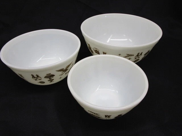 Juego de cuencos mezcladores Pyrex, patrón americano temprano Pyrex, cuencos anidadores Pyrex de la década de 1980 Foto 4 de 4