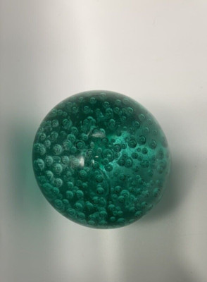 Green Hand Blown Art Glass Spear Paperweight with Controlled Bubbles