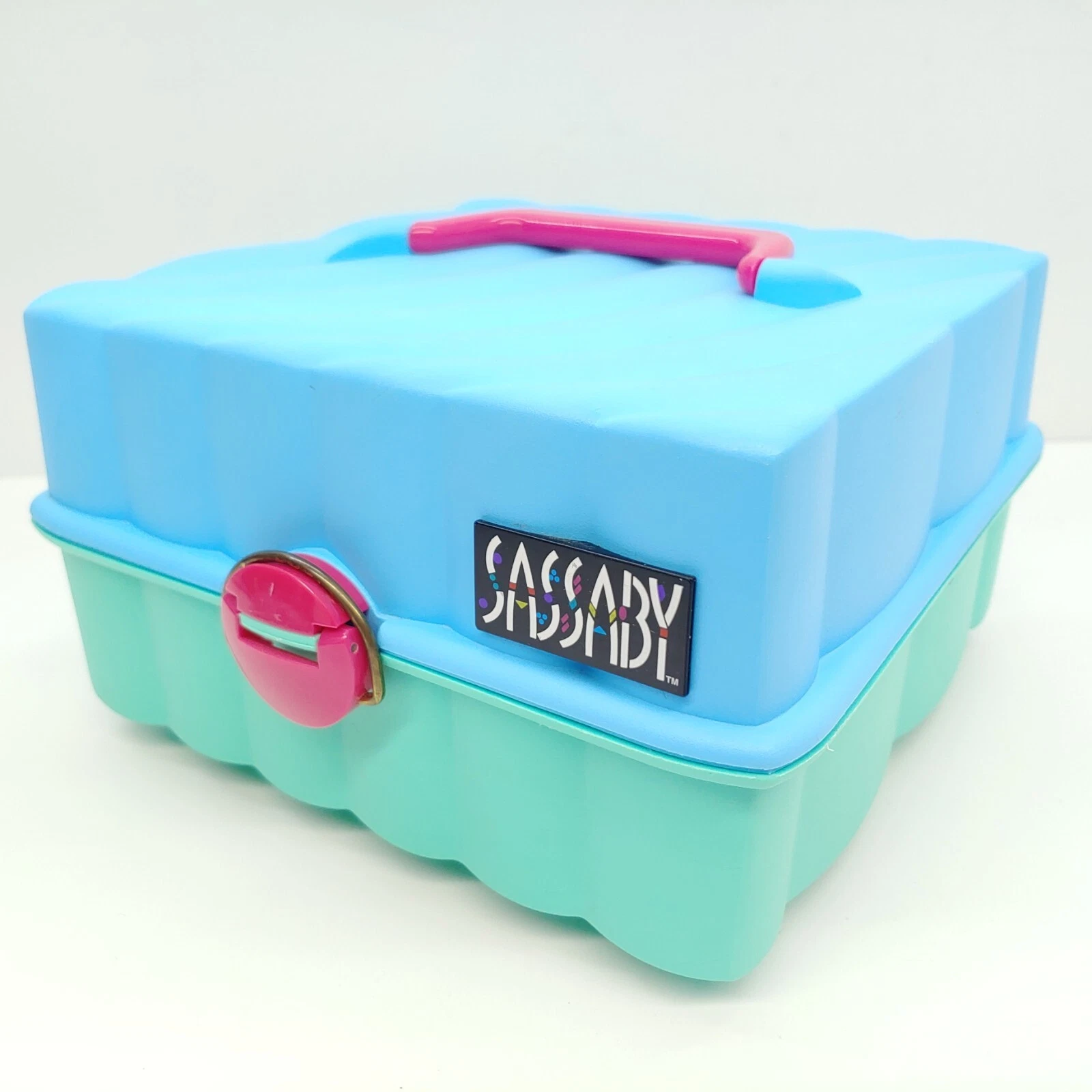 Vintage Sassaby Makeup Carrying Organizer Case Teal/Blue Model 305/306 USA
