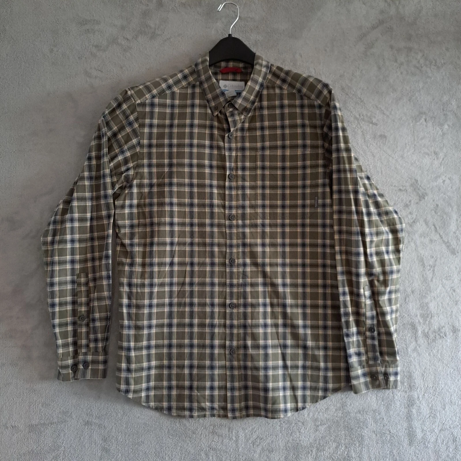 Columbia Mens Plaid Long Sleeve Button Down Shirt Medium Green Casual Outdoor