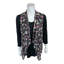 LOGO by Lori Goldstein Women's Chiffon Vest and Top Twinset Black Medium Size