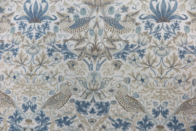 WILLIAM MORRIS CURTAIN FABRIC ''Strawberry Thief'' 3.8 METRES SLATE/VELLUM SIMPLY