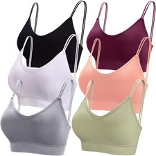 6 Pack Padded V Neck Bralettes for Women, Seamless Sleep Bras, M