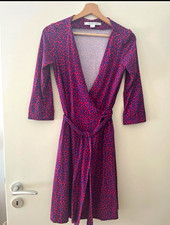 Diane Von Furstenberg Leopard Print Wrap Dress Red/Blue US 8 Viscose 3/4 Sleeve