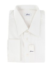 550 Brioni White Solid Cotton Shirt - Slim - 18/45 - BR55267