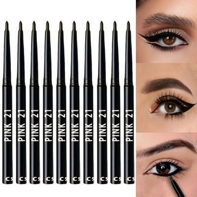 10 Pack Waterproof Long Lasting Black Eyeliner Pencils Smudge Proof Twist Up