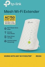 TP-LINK RE200 AC750 750Mbps Dual-Band Mesh Wi-Fi Extender RJ-45 White