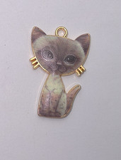 8PCS- ENAMELED CAT PENDANTS 30X20MM GREY WHITE