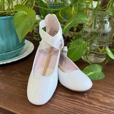 NIB- Girls Size 3 Nina Cara Wht Patent Leather Dress Flats W/Ballet Straps