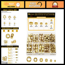 228PCS Brass Compression Sleeves Ferrules for 1/2" to 1/8" Tubing - Hose Fitting