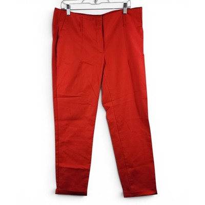 Zara Basic Dress Pants Women Size 12 Red Ankle Chino Folded Cuff