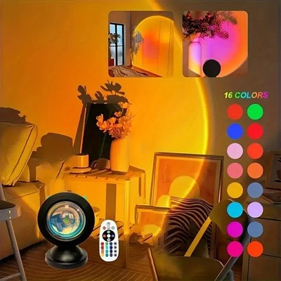 16 Farben Sunset Projektionslampe mit Fernbedienung | Dimmbares Nachtlicht Schreibtischlampe