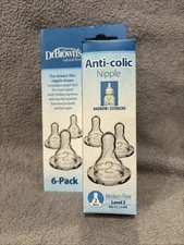 Dr. Brown's 6 Pk Natural Flow Anti-Colic Nipple Level 2 Medium Flow  3m+ NEW