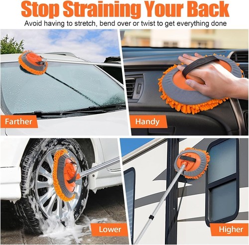 4-12FT Car Cleaning Kit Wash Brush with Extra-Thick Aluminum 3X Extension Pole, - Picture 7 of 7