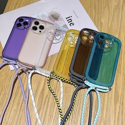 Candy Colors TPU Hülle Schwarz mit Kordel für iPhone 14 Plus
