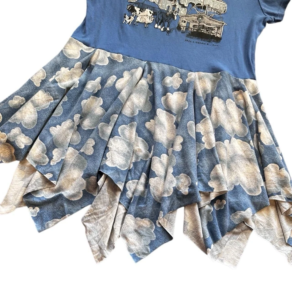 Upcycled Reworked Cloud Farm Fair Tee Handkerchief Mini Tshirt Dress Women L XL - Image 3 of 4