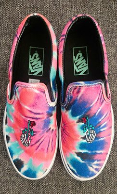 VANS Classic Slip-on 7.5 Tie-Dye Skeleton Hand Rose Shoes Womens 7.5 Mens 6