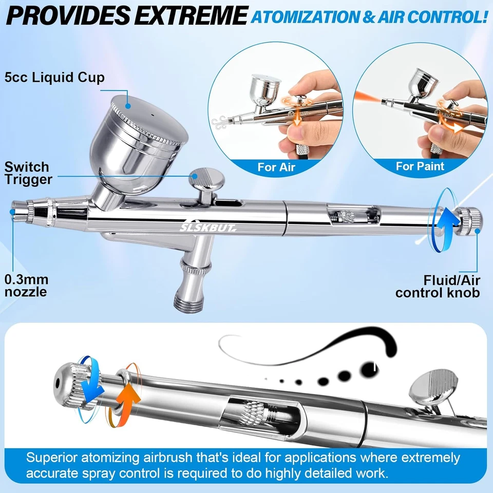 Kit Aerógrafo con Compresor de Aire 7 Marchas Ajustable, 55 PSI Profesionales High-Po Foto 4 de 4