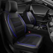 Universal FIT Piping Leather Two Front Seat Covers, Waterproof Faux Black Blue