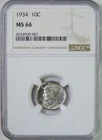 1934 Mercury Silver Dime NGC Graded MS66 GEM Uncirculated