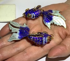 Elegant Pair Of Vintage Articulated Enameled Koi GoldfishHanging Pendants