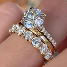 3 Pc CZ Ring Set Stackable Wedding Engagement Bridal Classic Band Women Jewelry