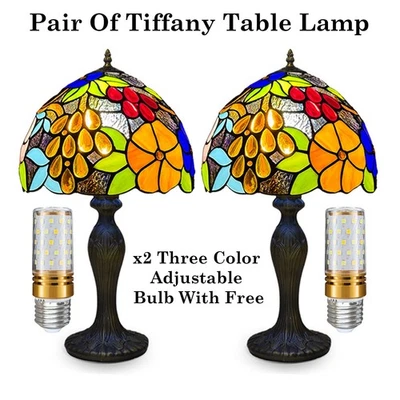 AUROH 2 Stück Tiffany Libelle 10" Zoll Tischlampen Antik Buntglas Nachttisch