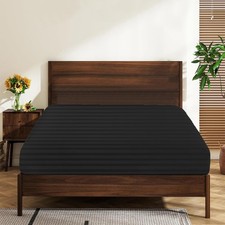 Queen Size 100 Egyptian Cotton Fitted Sheet 600 TC 16 Inch Deep Striped Black